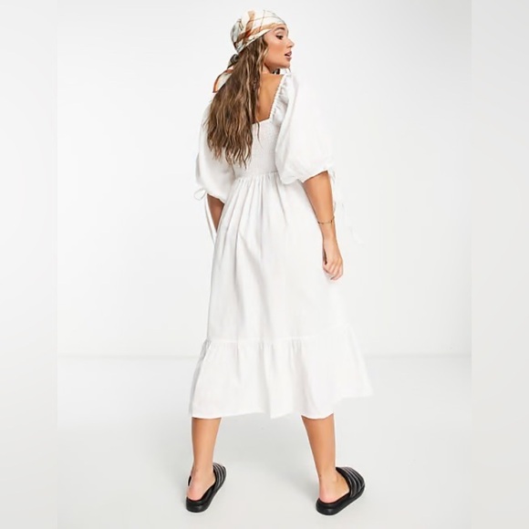 Cotton Balloon Sleeve Maxi Midi Boho Shirred Square Neckline Summer Ruffle Dress - Picture 14 of 14